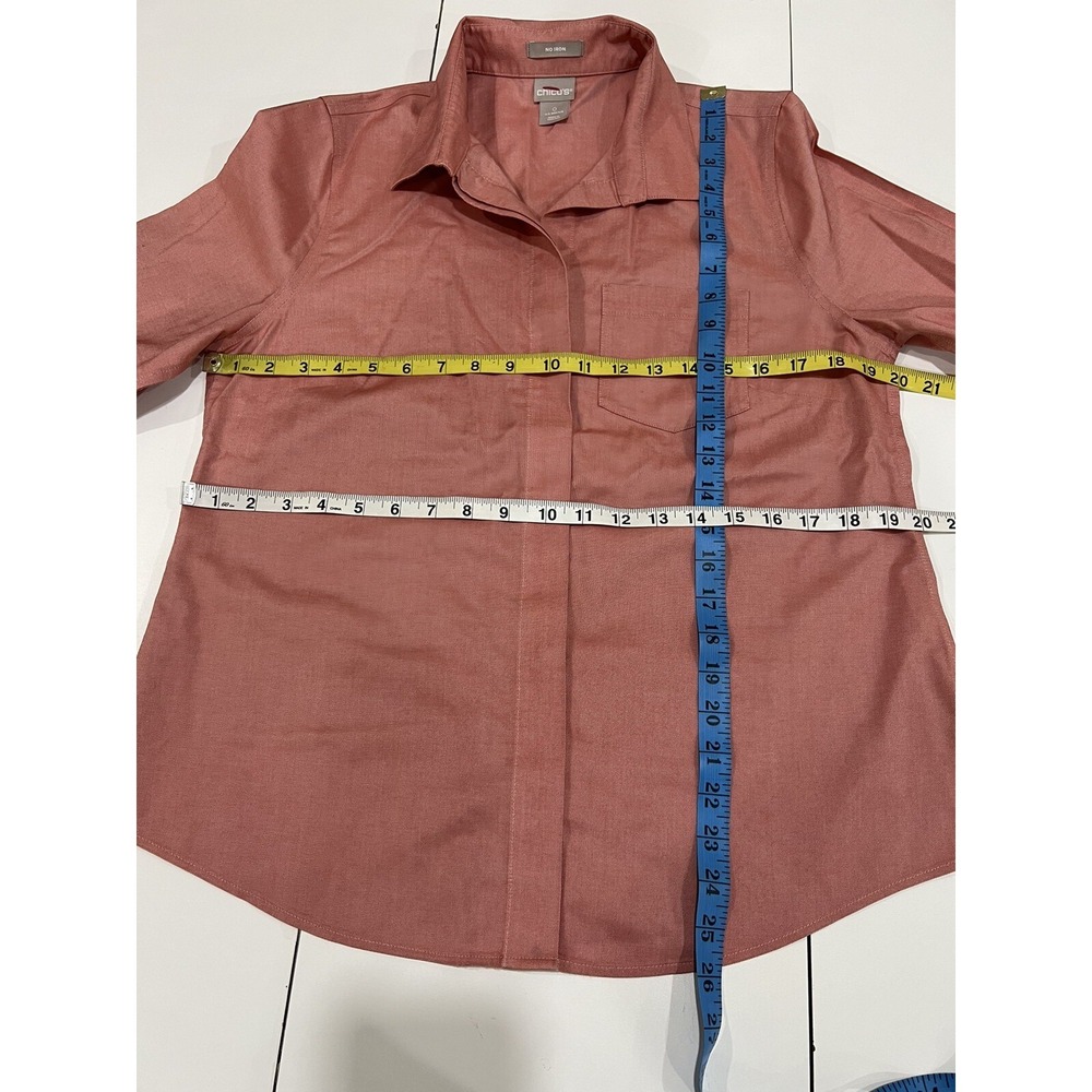 Chico's Red? Oxford 3/4 Sleeve No-Iron Cotton Blouse Hidden Placket Size 0 (4) - Picture 5 of 13